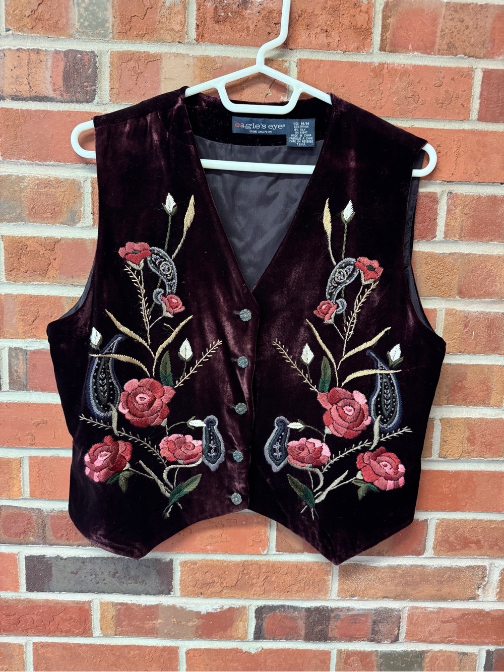 Velvet Floral Embroidered Vest - Deep Burgundy